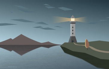Flatdesign, Landscape, Lighthouse, Overcast, Minimalism Wallpaper