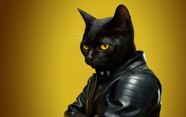 Cats, Leather Jacket, Yellow, Black, Animals Wallpaper