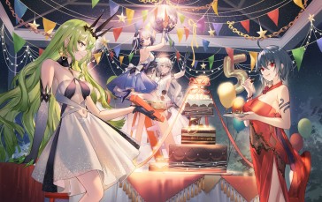 Anime, Anime Girls, Dress, Cake, Balloon, Green Hair Wallpaper