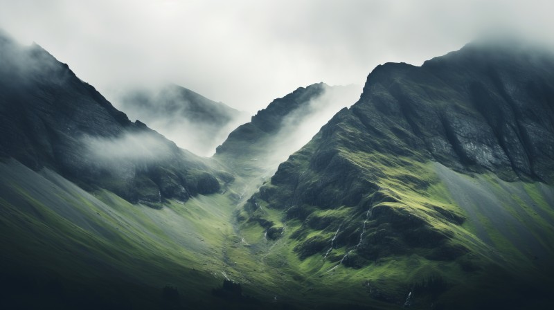 AI Art, Misty, Mountains, Landscape Wallpaper