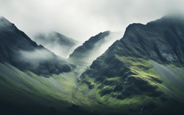AI Art, Misty, Mountains, Landscape Wallpaper