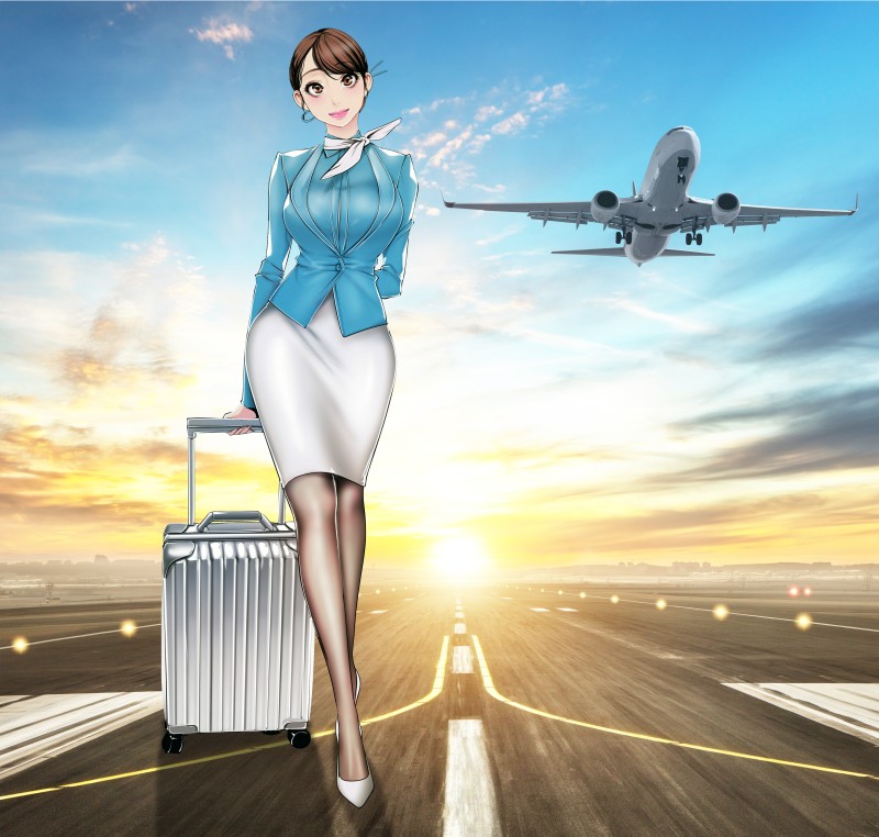 Flight Attendant, Airplane, Suitcase, Looking at Viewer Wallpaper