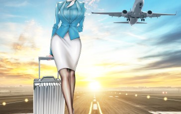 Flight Attendant, Airplane, Suitcase, Looking at Viewer Wallpaper
