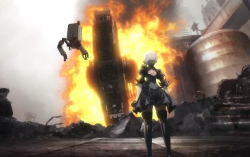 Anime, Nier: Automata, 4K, Anime Screenshot, Anime Girls, Explosion Wallpaper