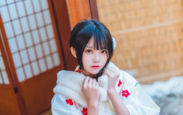 CherryNeko, Black Hair, Kimono, Lips, Asian Wallpaper