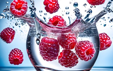 Alexey Sominsky, AI Art, Raspberries, Water Splash, Glass, Fruit Wallpaper