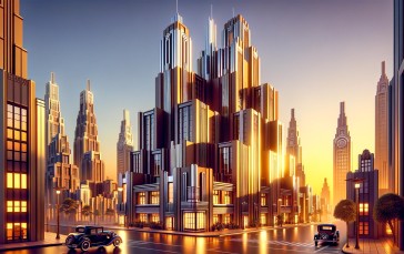 AI Art, Cityscape, Art Deco, Skyscraper, Diorama Wallpaper