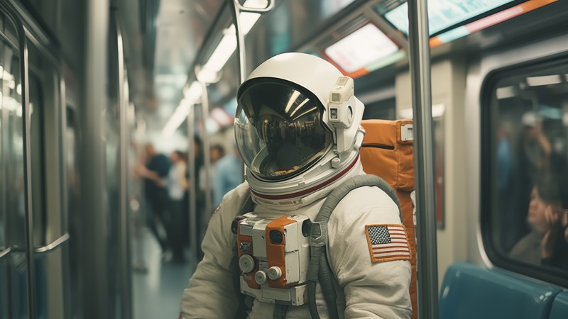 AI Art, Astronaut, Helmet, Subway, Blurred Wallpaper