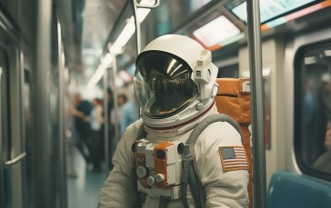 AI Art, Astronaut, Helmet, Subway, Blurred Wallpaper