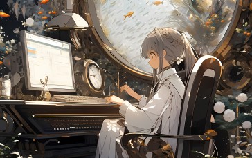 Anime, Anime Girls, Musical Instrument, Fish Wallpaper