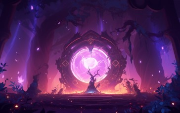 AI Art, Fantasy Art, Portal, Altar, Purple Wallpaper