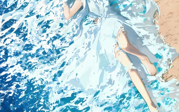 Anime, Anime Girls, Lying on Beach, Beach Wallpaper