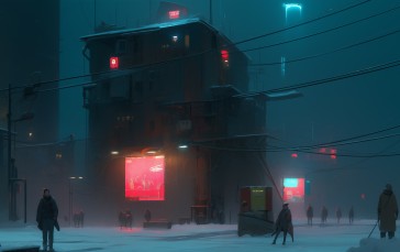 AI Art, Cyberpunk, City, Snow Wallpaper