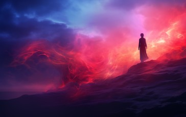 AI Art, Silhouette, Purple, Fire, Smoke Wallpaper