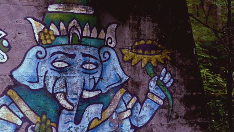 Graffiti, Elephant, Concrete, Plants, Sunflowers Wallpaper