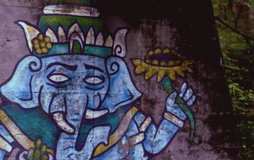 Graffiti, Elephant, Concrete, Plants, Sunflowers Wallpaper