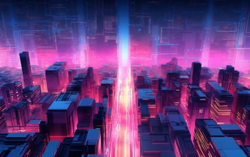 Synthwave, Cityscape, AI Art, City, Building Wallpaper