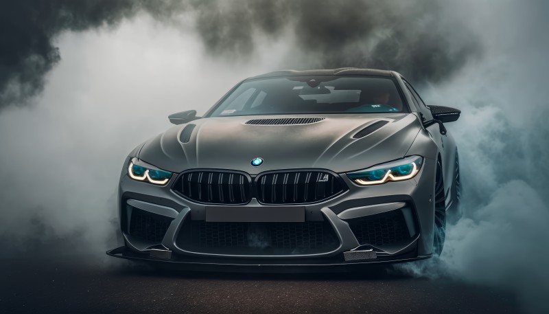 AI Art, BMW, Car, Smoke, Frontal View Wallpaper