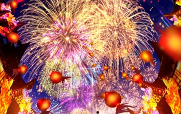 Fireworks, New Year, Makoron117, Portrait Display, Anime Girls, Lantern Wallpaper
