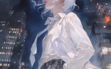 Axynchro, Retro Style, Anime Girls, Portrait Display, Cigarettes, Smoking Wallpaper