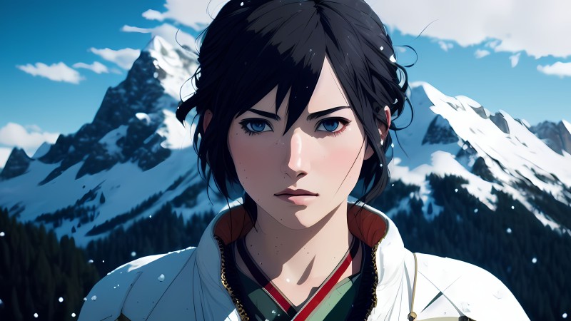 Anime Girls, Stable Diffusion, AI Art, Snow, Mountains Wallpaper