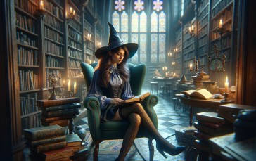 AI Art, Digital Art, Witch, Library, Wizard Wallpaper