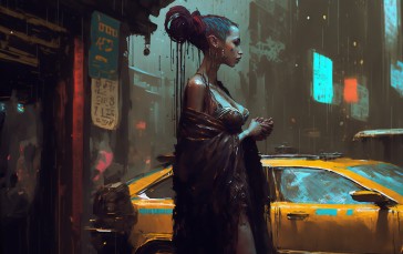 AI Art, Cyberpunk, City, Women Wallpaper