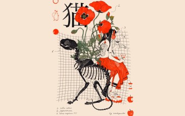 Drawing, Illustration, Skeleton, Surreal, Mochipanko, Japanese Wallpaper
