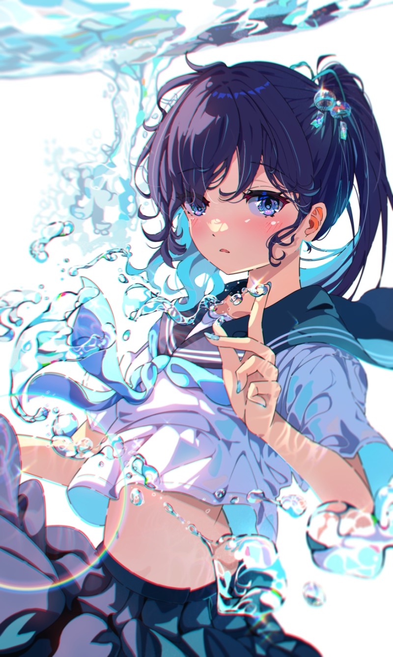 Anime Girls, Portrait Display, Underwater, Bare Midriff, Purple Hair Wallpaper