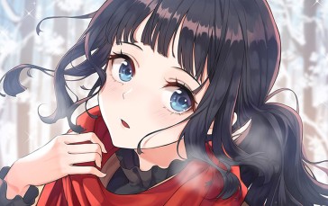 Anime Girls, Face, Blue Eyes, Dark Hair, Breath Wallpaper