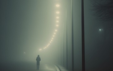 AI Art, Night, Mist, Creepy, Road Wallpaper