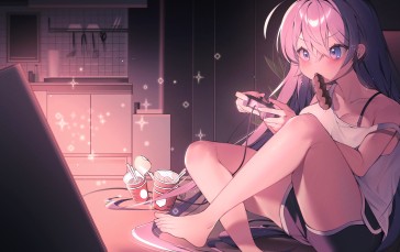 Anime, Anime Girls, Sitting, Controllers, Video Games, Long Hair Wallpaper