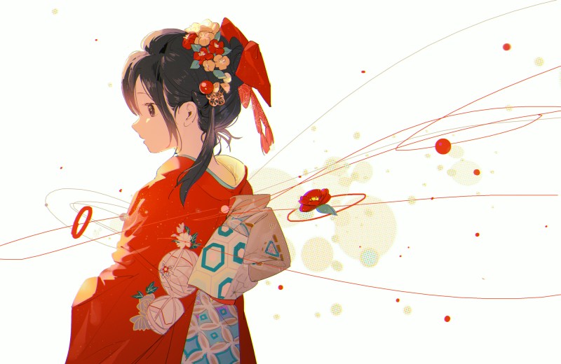 Anime Girls, Kimono, Simple Background, Long Hair Wallpaper