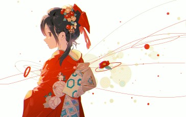 Anime Girls, Kimono, Simple Background, Long Hair Wallpaper