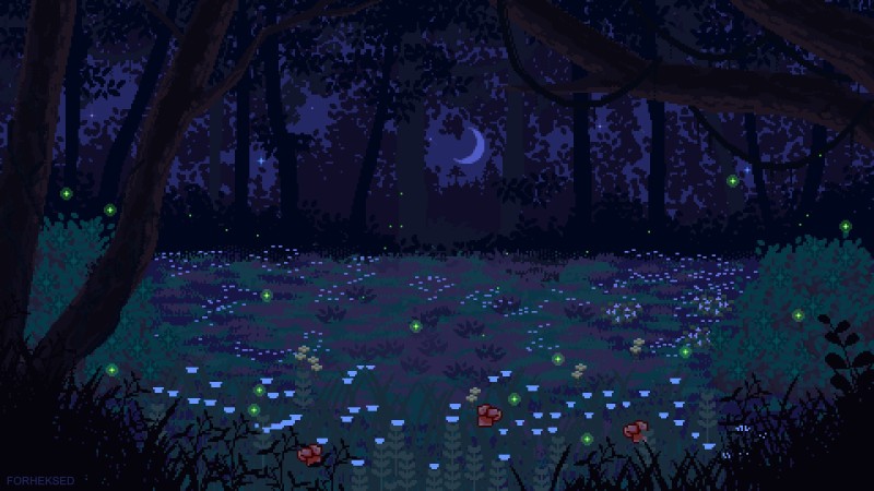 Pixel Art, Nature, Night, Crescent Moon Wallpaper