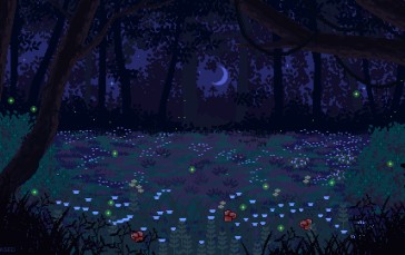 Pixel Art, Nature, Night, Crescent Moon Wallpaper