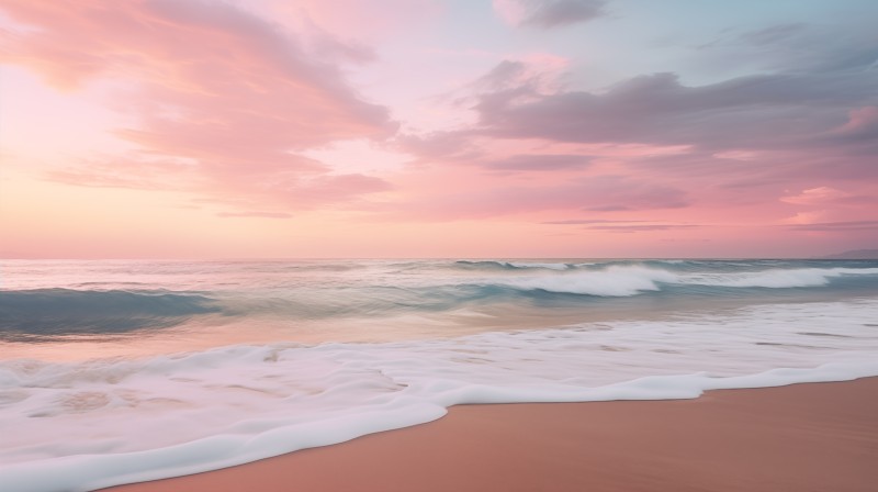 AI Art, Pink, Beach, Waves Wallpaper