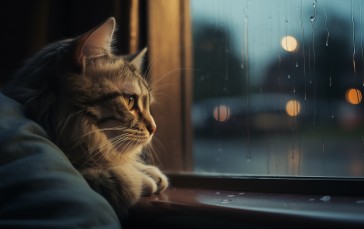 AI Art, Cats, Rain, Window, Bokeh Wallpaper
