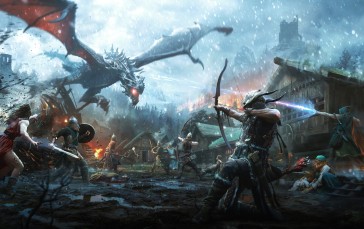 Video Game Art, Dragon, Battle, Fantasy Art, The Elder Scrolls: Legends, Bow and Arrow Wallpaper