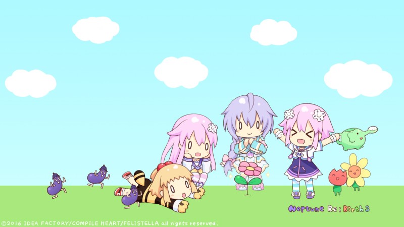 Hyperdimension Neptunia, Neptune (Hyperdimension Neptunia), Anime Girls, Chibi, Video Game Characters, Sky Wallpaper
