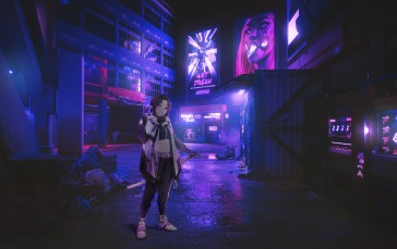 Shinobu (Urusei Yatsura), Kimetsu No Yaiba, Neon, Cyberpunk, Street Wallpaper