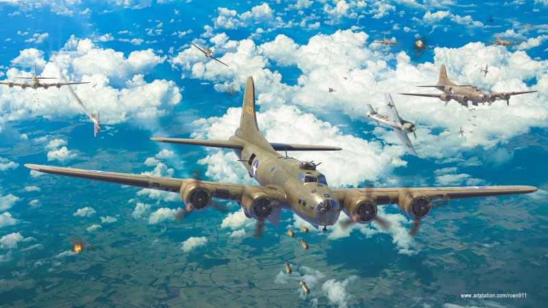 Aircraft, Airplane, World War II, Boeing, Boeing B-17 Flying Fortress, Focke-Wulf Fw 190 Wallpaper