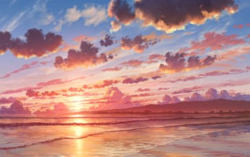 Beach, Shore, Waves, Sunset Wallpaper