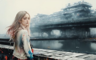 AI Art, Watercolor, Water, Blonde, Digital Art Wallpaper