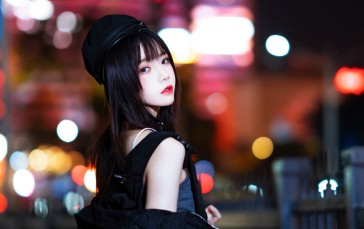 CherryNeko, Women, Model, Night, Black Clothing Wallpaper