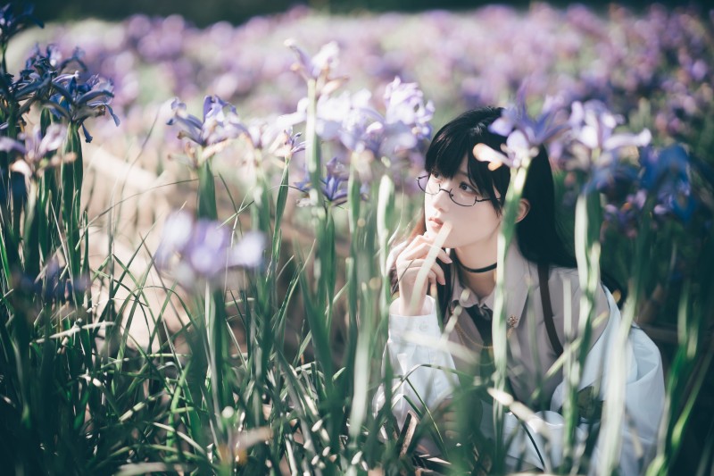 Cosplay, Asian, Flowers, Blurry Background, Glasses Wallpaper