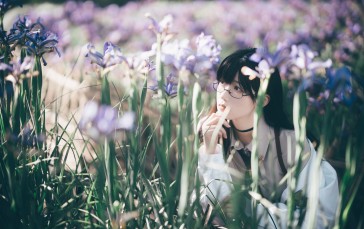 Cosplay, Asian, Flowers, Blurry Background, Glasses Wallpaper