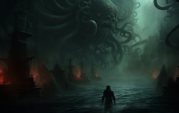 AI Art, H. P. Lovecraft, Horror, Fantasy Art Wallpaper