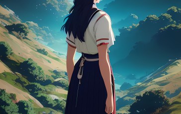 AI Art, Anime Girls, Portrait Display, Sun Wallpaper
