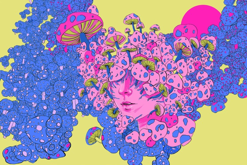 Psychedelic, Colorful, Mushroom, Digital Art, Simple Background Wallpaper